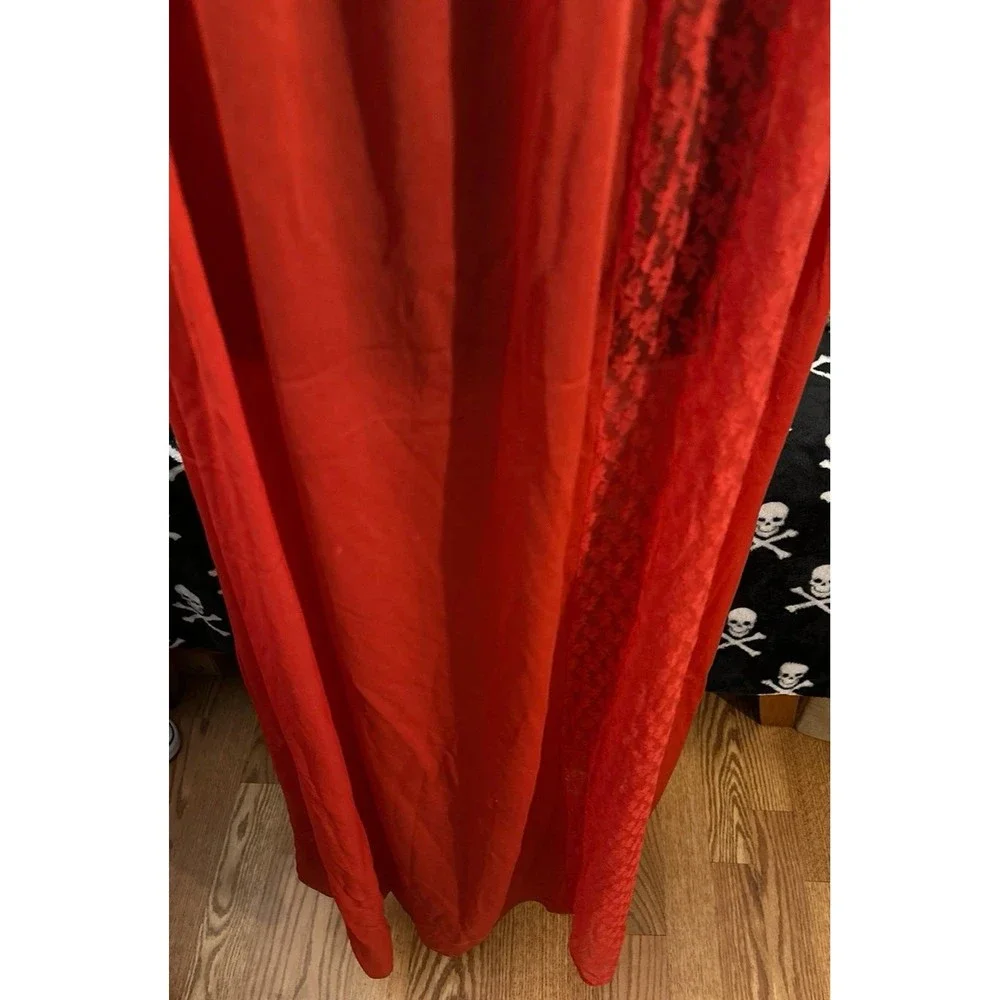 Vintage Med Undercover Wear Red Long Lace Silky Nylon Goddess Nightgown